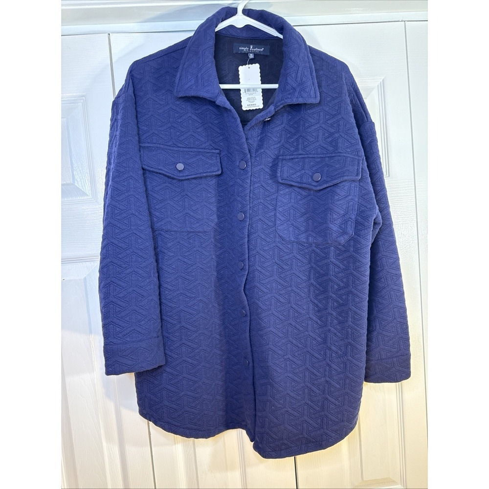 Simply Southern‎ Shacket Women's Size Medium Navy Quilted Pattern Button Up NWT